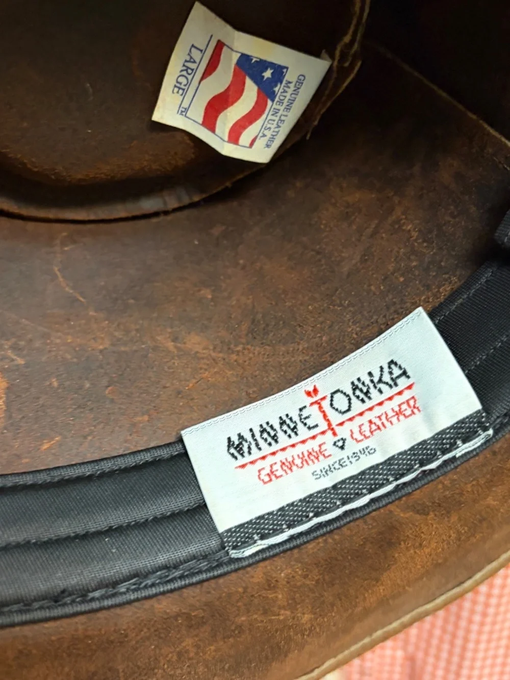 Vintage 90s Minnetonka Brown Suede Leather Outback Cowboy Hat Size LARGE USA